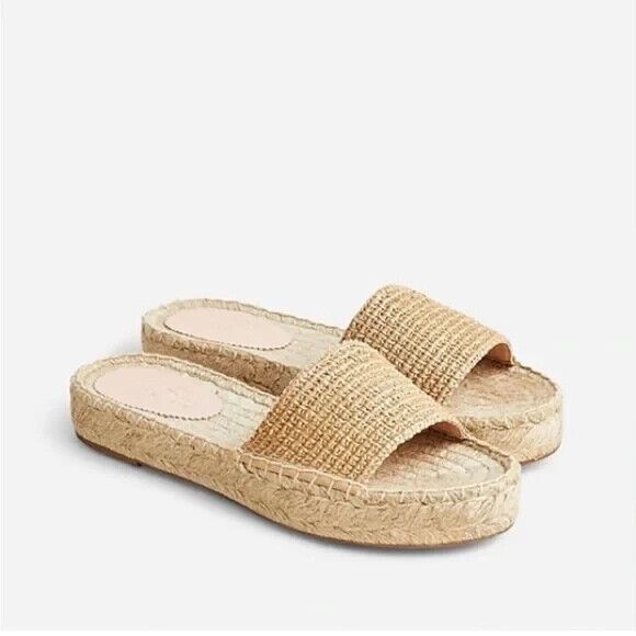J. Crew Size 10 Raffia Woven Slip On Espadrille Sandals Beige Natural Casual NWT - Picture 1 of 14